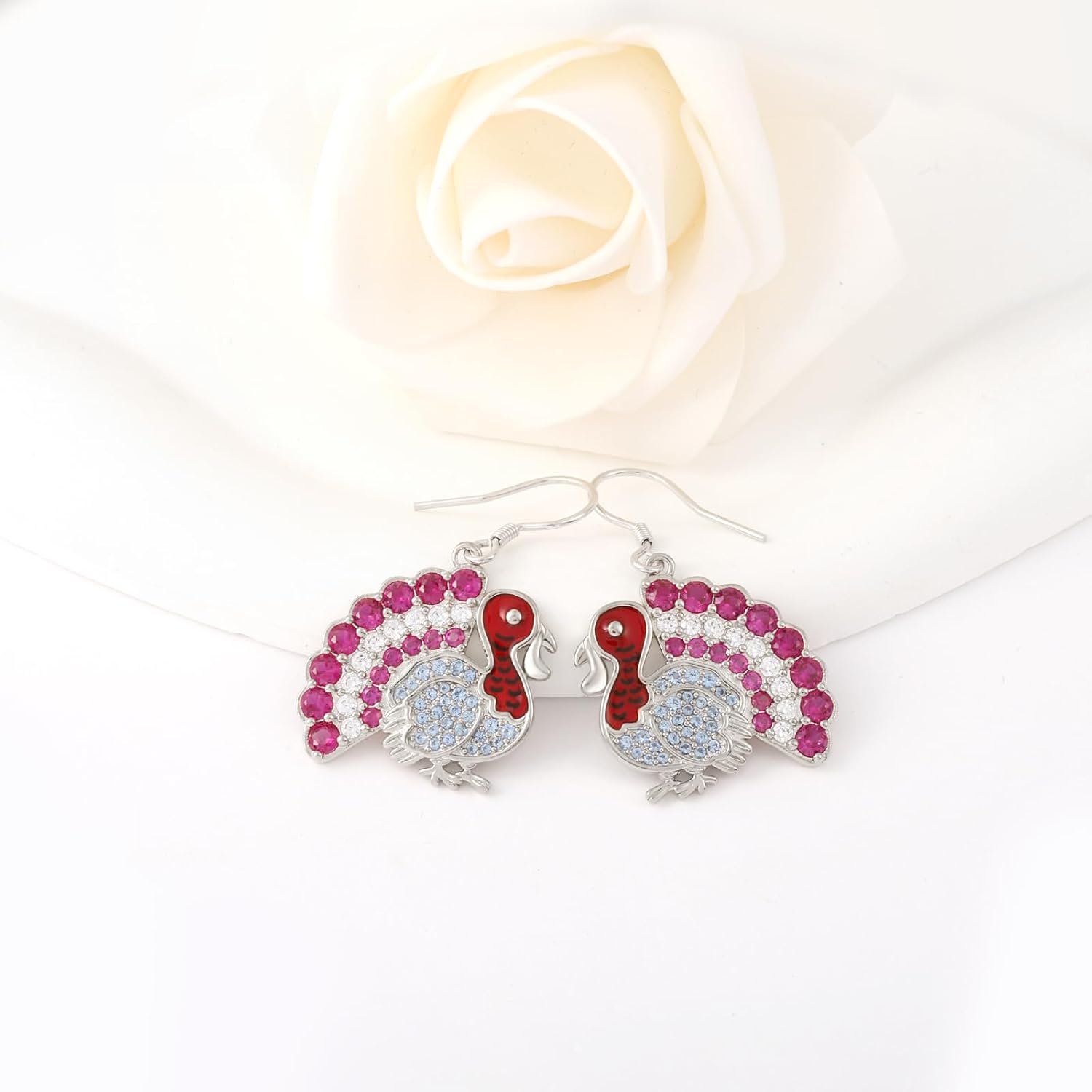 Thanksgiving Turkey Earrings for Women - Silver Hypoallergenic Cute Turkey Chicken Drop Dangle Earrings Jewelry Gift Hypoallergenic