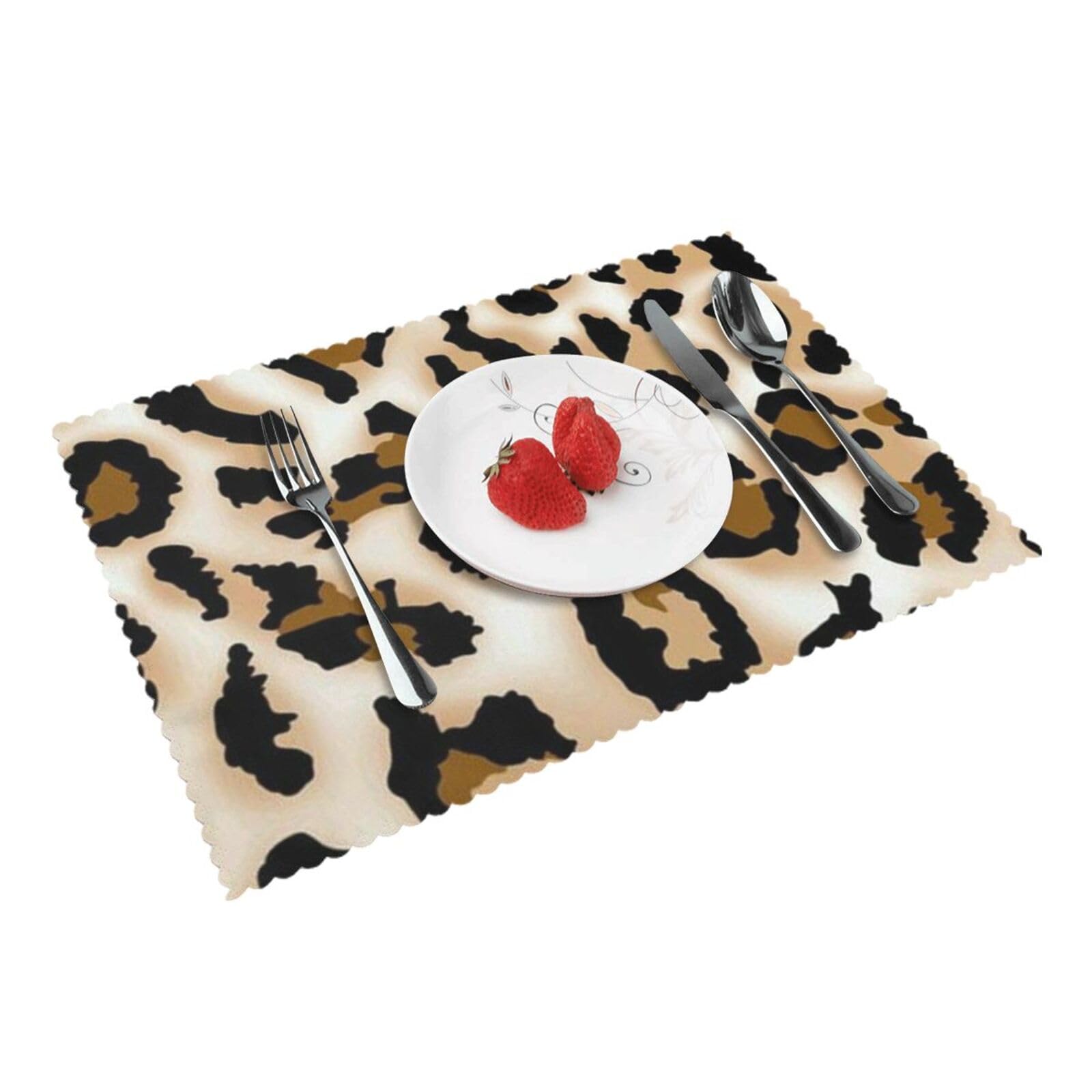 Bnvsadc Leopard 4 Pcs Heat Resistant Placemat 45X30 Cm, Printed Non-Slip Place Mats For Kitchen Dining Table Indoor Outdoor