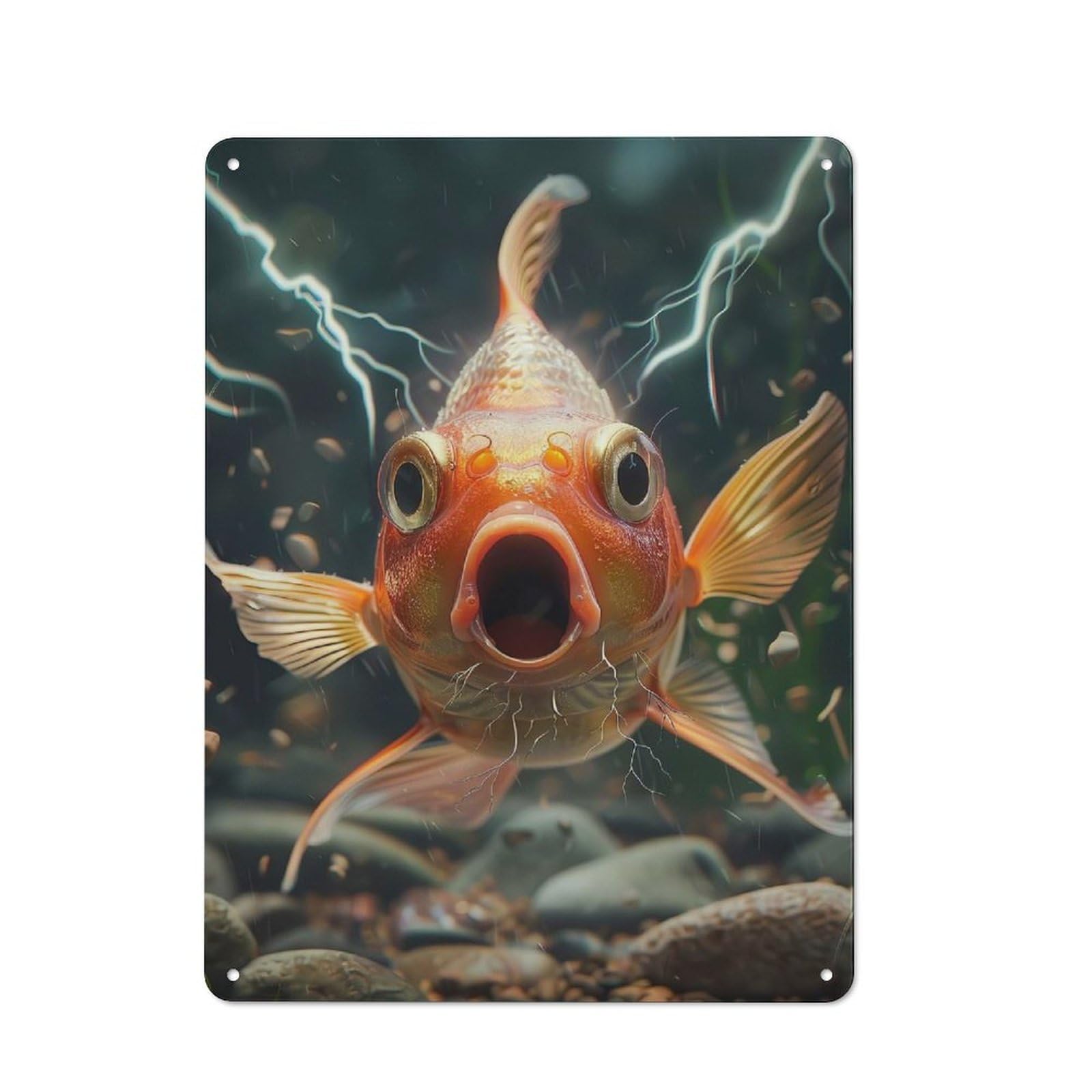 Junmoney Goldfish Lightning Vintage Metal Plaque 40X30cm For Café Or Restaurant, A Decorative Gift For A Newly Furnished Café And Restaurant