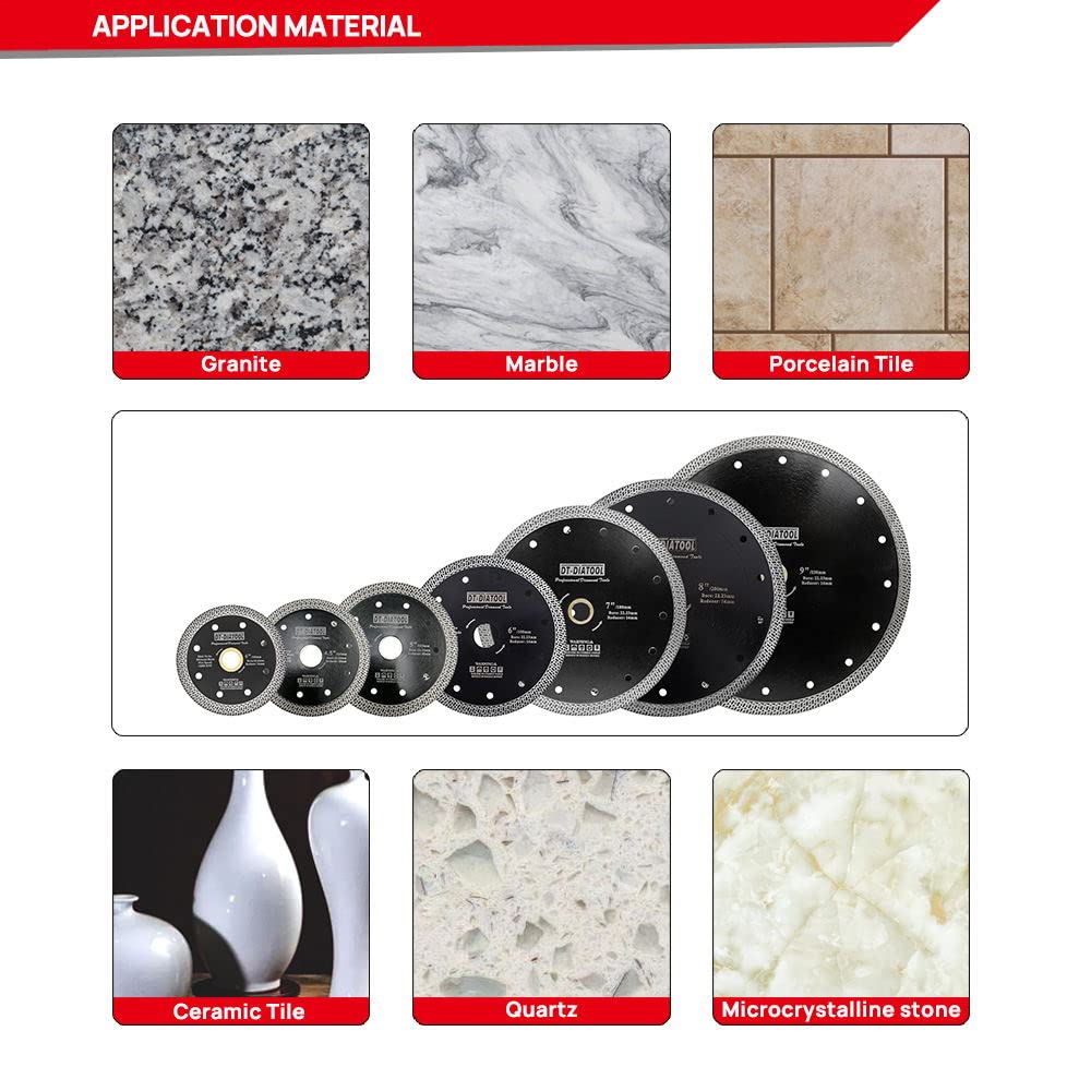 DT-DIATOOL Ostrze do piły diamentowej 5 szt. 5 cali / 125 mm tarcza do cięcia z siatką turbo do płytek porcelanowych marmuru ceramicznego granitu