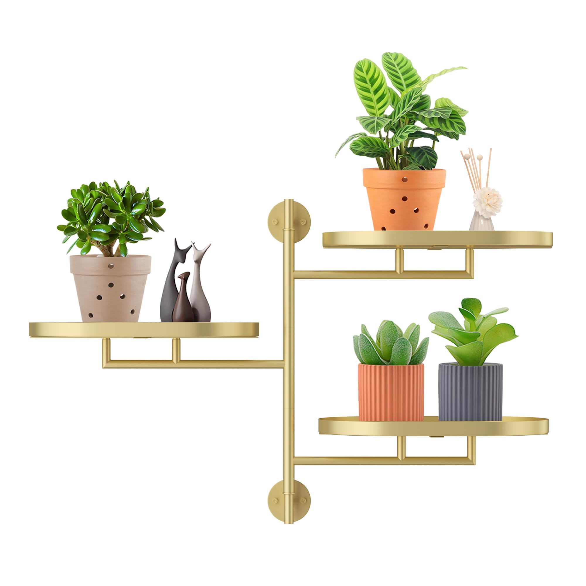 YFFSRJDJ Rotating Window Wall Plant Shelves Stand Holder, 3 Tiered Metal Gold Floating Plant Shelf Hanger Indoor , Window Sill Gifts