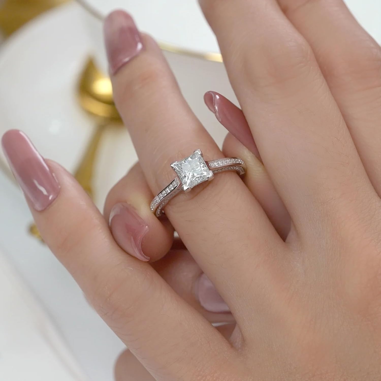 Princess Cut CZ Diamond Engagement Ring - Bridal Pave Promise Ring - 925 Sterling Silver