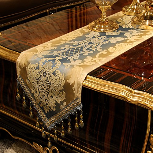Chemin de table bleu clair anti-rayures 30x183 cm avec dentelle pour protéger la table