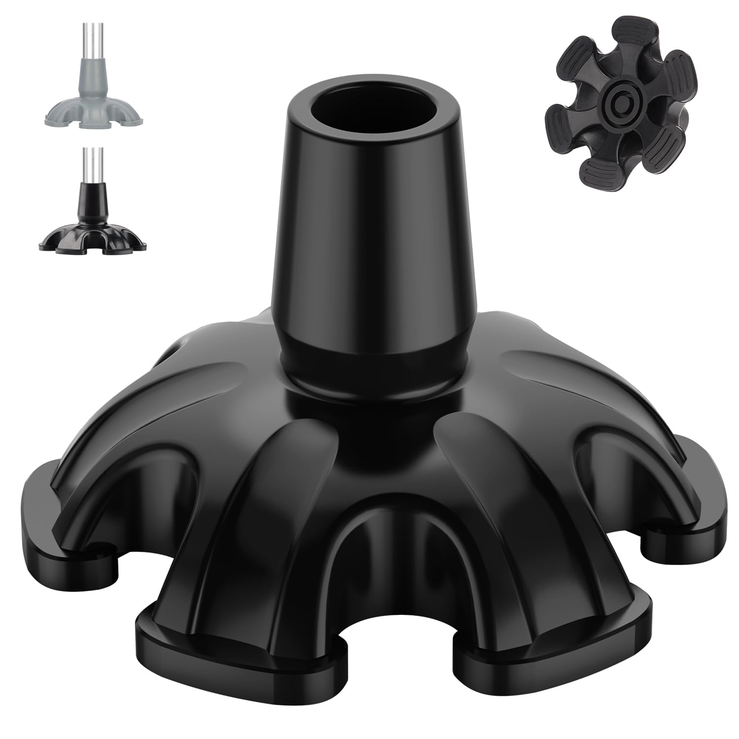 Punta Per Canna 6 Piedini In Gomma Antiscivolo Nera 19mm | Supporto Stabile Per Bastone Da Passeggio