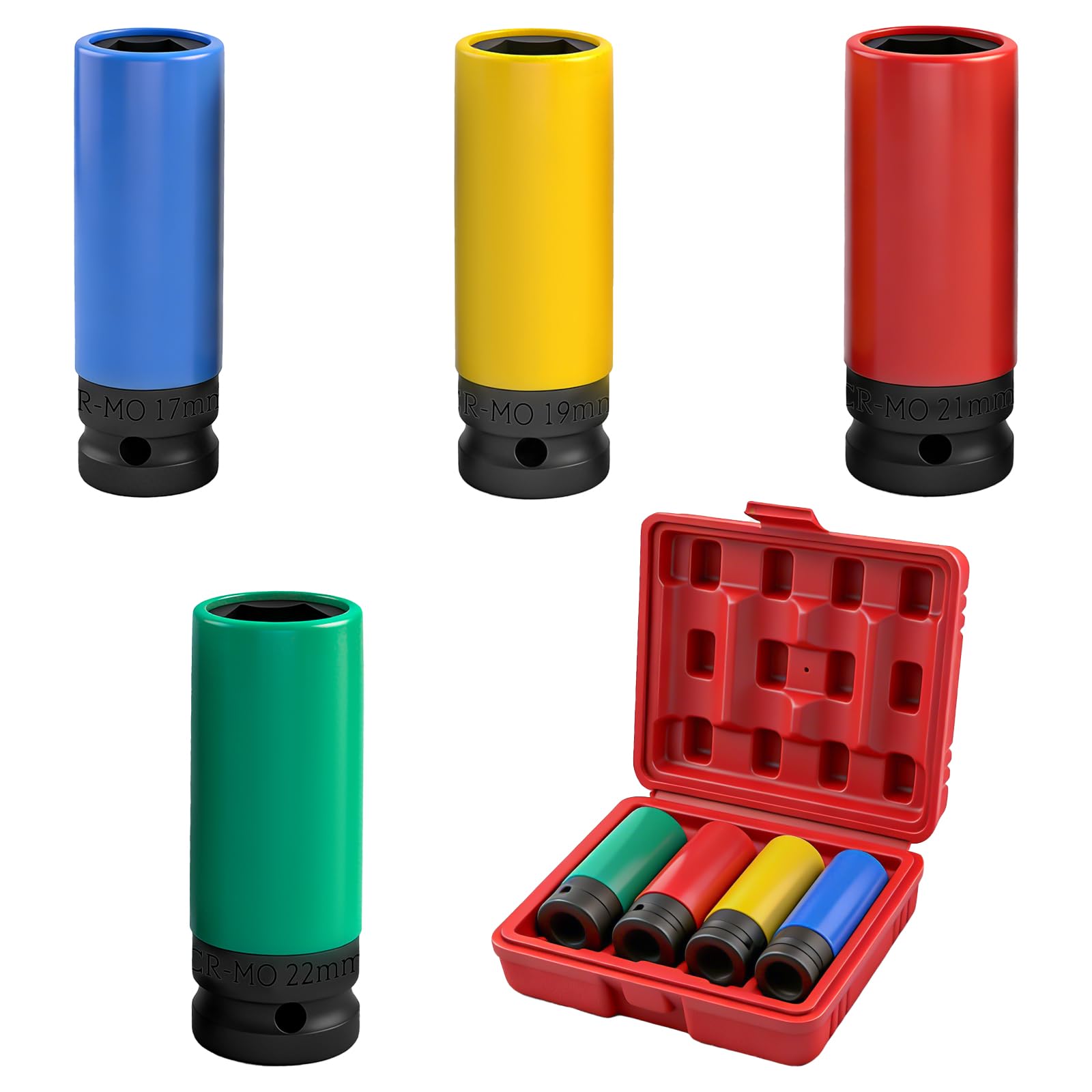 TOKSEO 4tlg Schlagschrauber Nüsse 1/2 Zoll, 17/19/21/22 mm Schlagnuss Set 1/2, Geeignet zum Wechseln von Reifen und Felgen, Kompatibel mit Elektrischen und Pneumatischen Schraubenschlüsseln