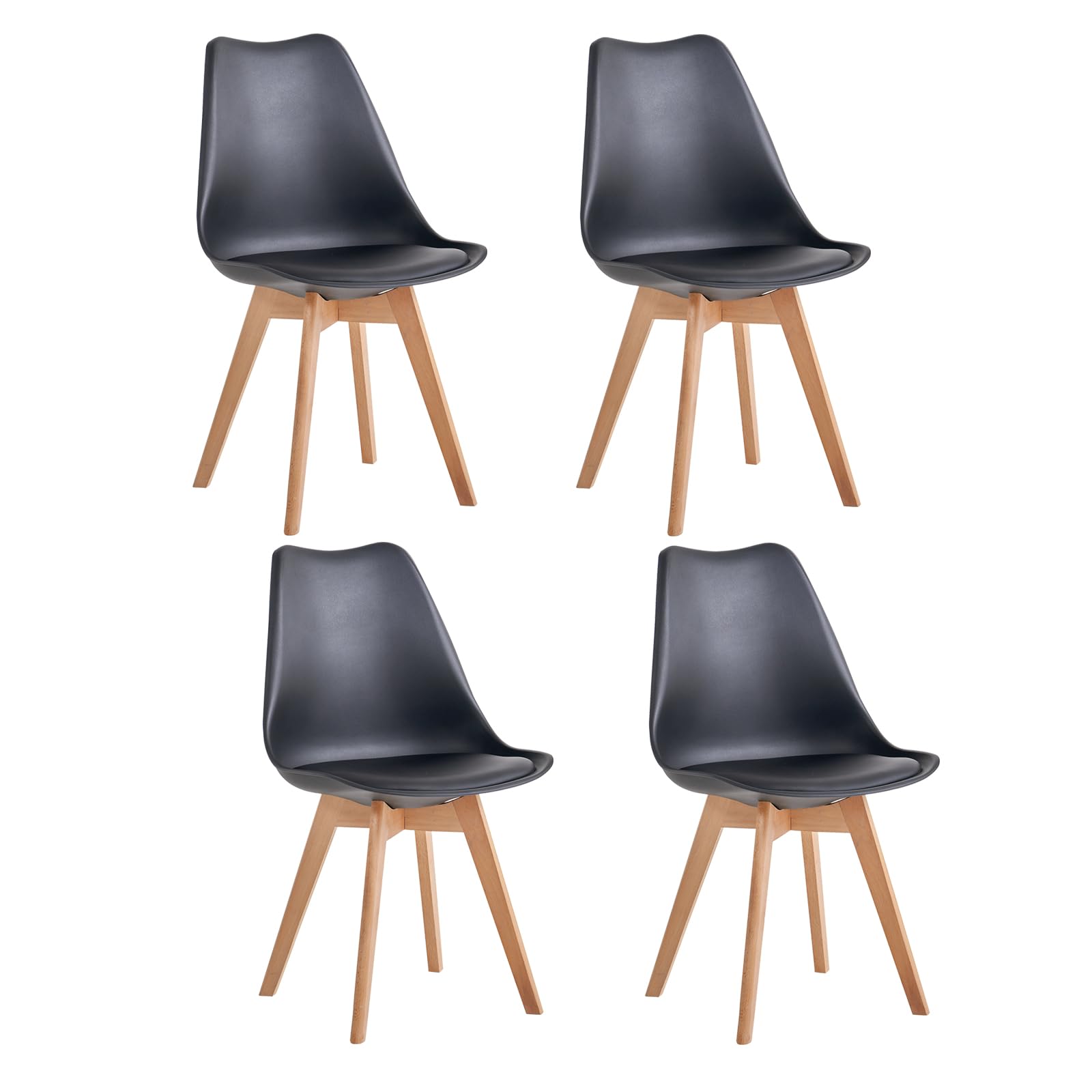 JZGORC Juego de 4 Sillas de Comedor, Sillas de Cocina Nórdicas, Sillas de Oficina con Patas de Haya Maciza para Dormitorio, Sala de Estar, Cocina - Negro