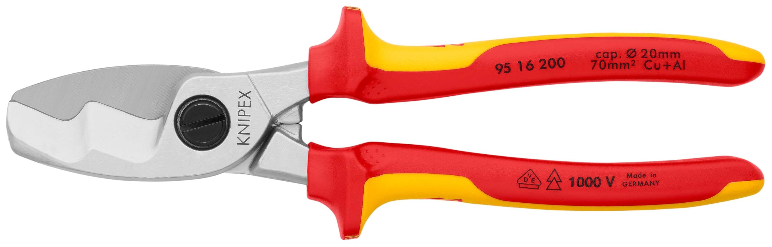KNIPEX Cesoia per cavi con doppio tagliente cromata isolati con manici rivestiti in materiale bicomponente, collaudati VDE 200 mm, 95 16 200