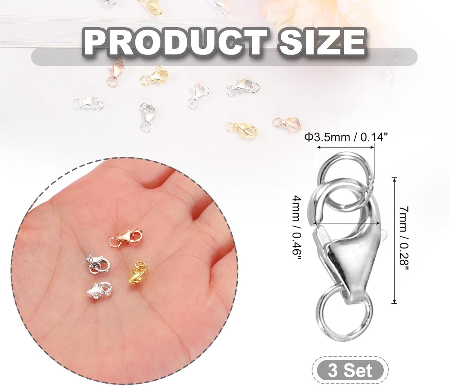 PATIKIL 7mm Lobster Clasp with Closed Jump Rings, 3 Set 925 Sterling Silver Lobster Claw Clasps Closure Connector for Jewelry Making Necklaces Bracelet Pendants Craft DIY, Silver - Image 2