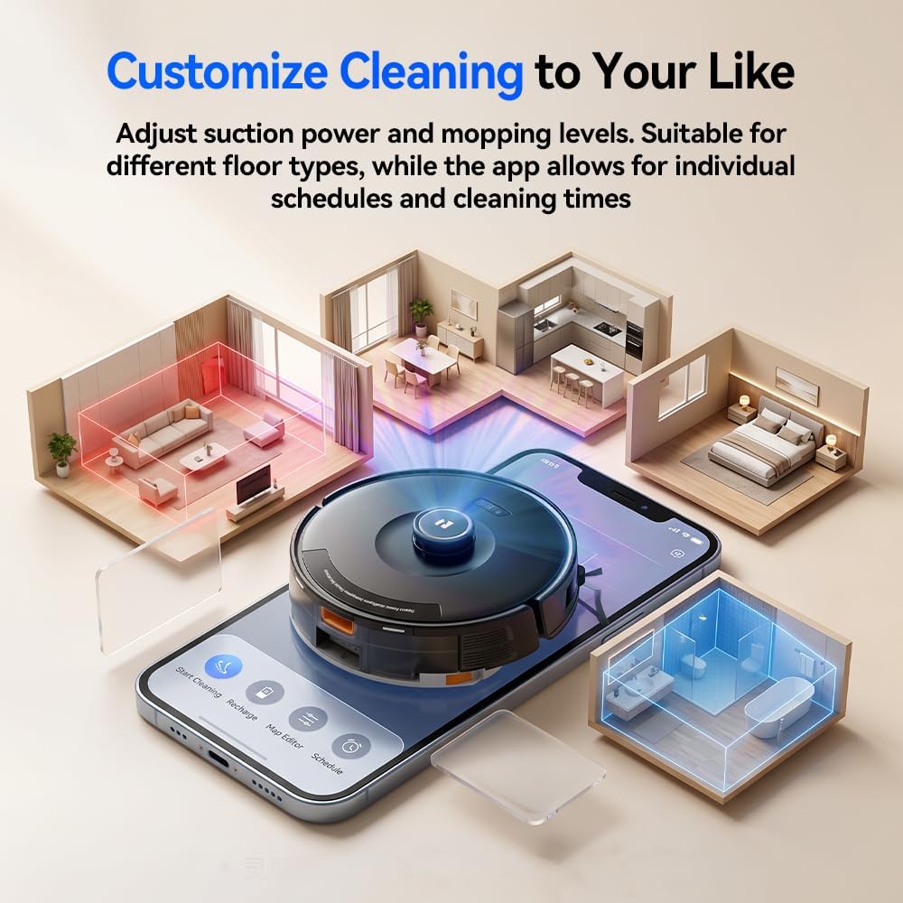 Robot Vacuum 38,000 Pa Robot Vacuum Mop,120Day Self Emptying Vacuum Robot,Lidar Navigation,5G 2.4GWiFi APP Aspirateur Robot,Self-Charging Robot Vacuums for Pet,Floor,Carpet R11 Max Black