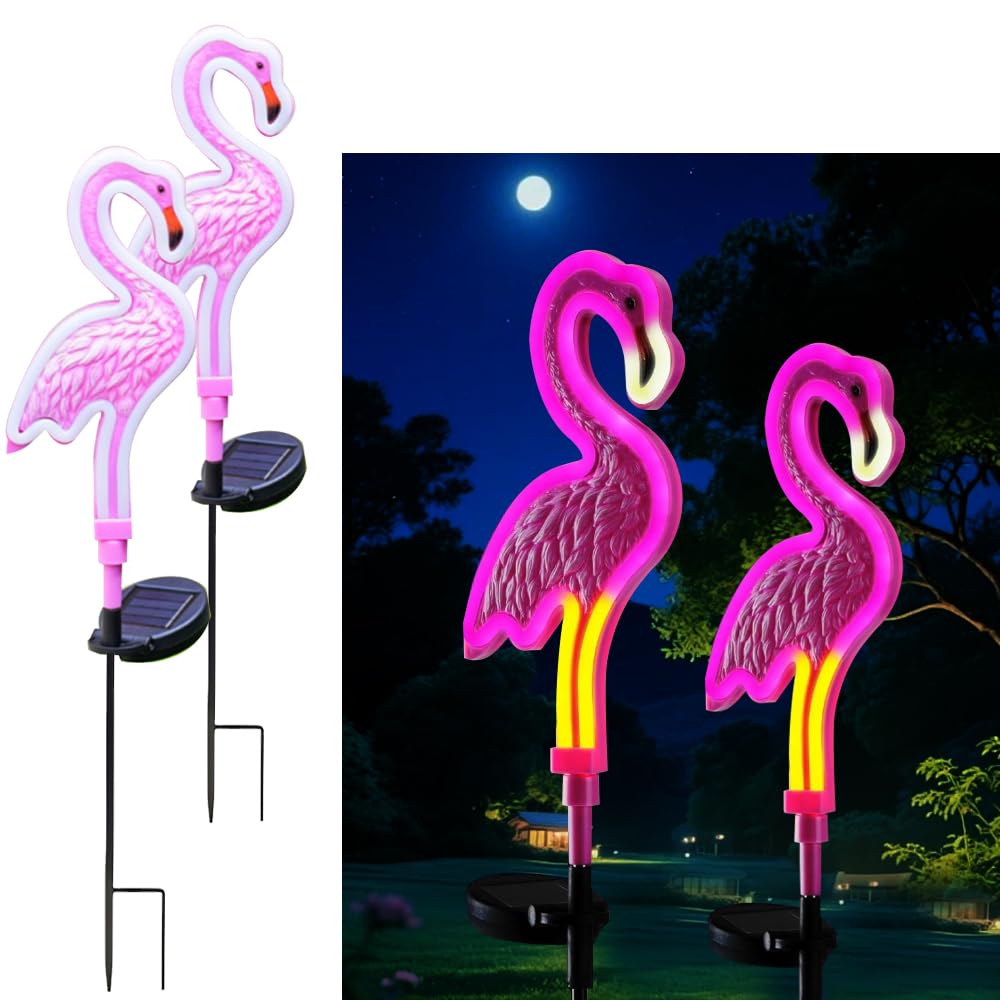 2 Packungen LED Solar-angetriebenen Flamingo-Lichter, Schöne Außenhof Dekoration Lampe, Drahtlose Dämmerung bis Dämmerung wasserdichte Garten Straße Landschaft Lichter.
