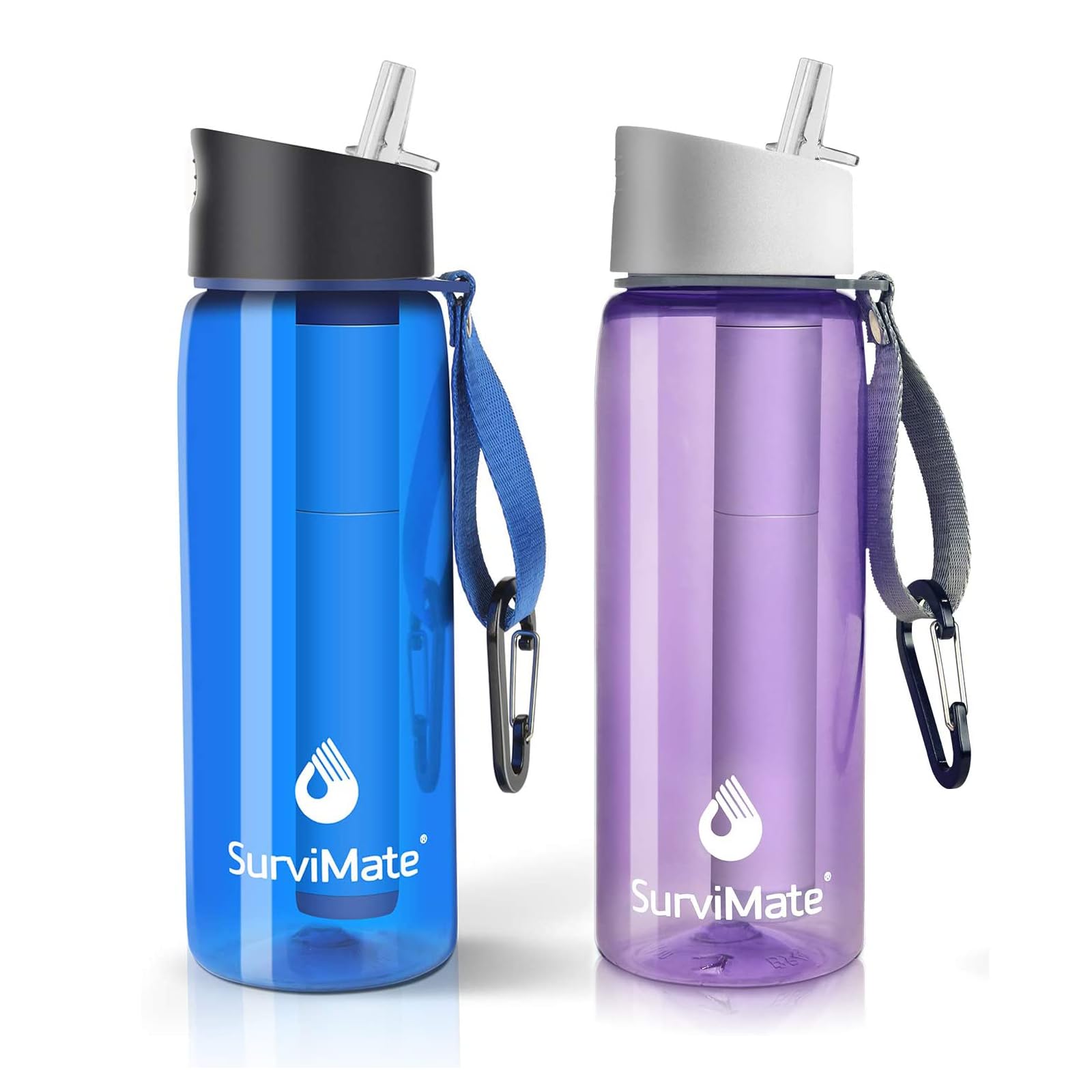 SurviMate Purified Water Bottle for Camping, Hiking, Backpacking and Travel, BPA Free with 5-Stage Intergrated Filter Straw