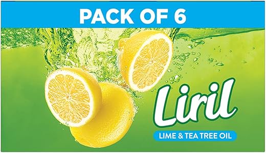 Liril Lemon & Tea Tree Natural Bathing Soap for Body 125 g (Combo Pack of 6) Refreshing Bath Soap Bar for Men & Women – Sulphate Free|| Paraben Free