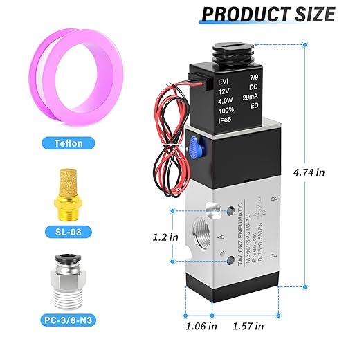 Miniatura 179 de TAILONZ PNEUMATIC Válvula solenoide de 1/4 "NPT 4V210-08 DC12V sola bobina accionada por piloto eléctrica 2 posiciones 5 vías Tipo de conexión Caja