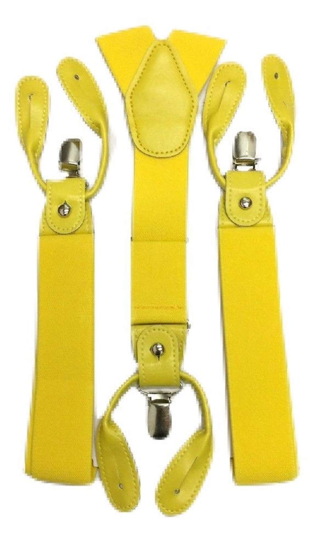 Ll Men's Yellow L&L® Suspenders Braces With Clip & Syntheti Leather Button On Strong 3.5 Cm Wide (Yellow)