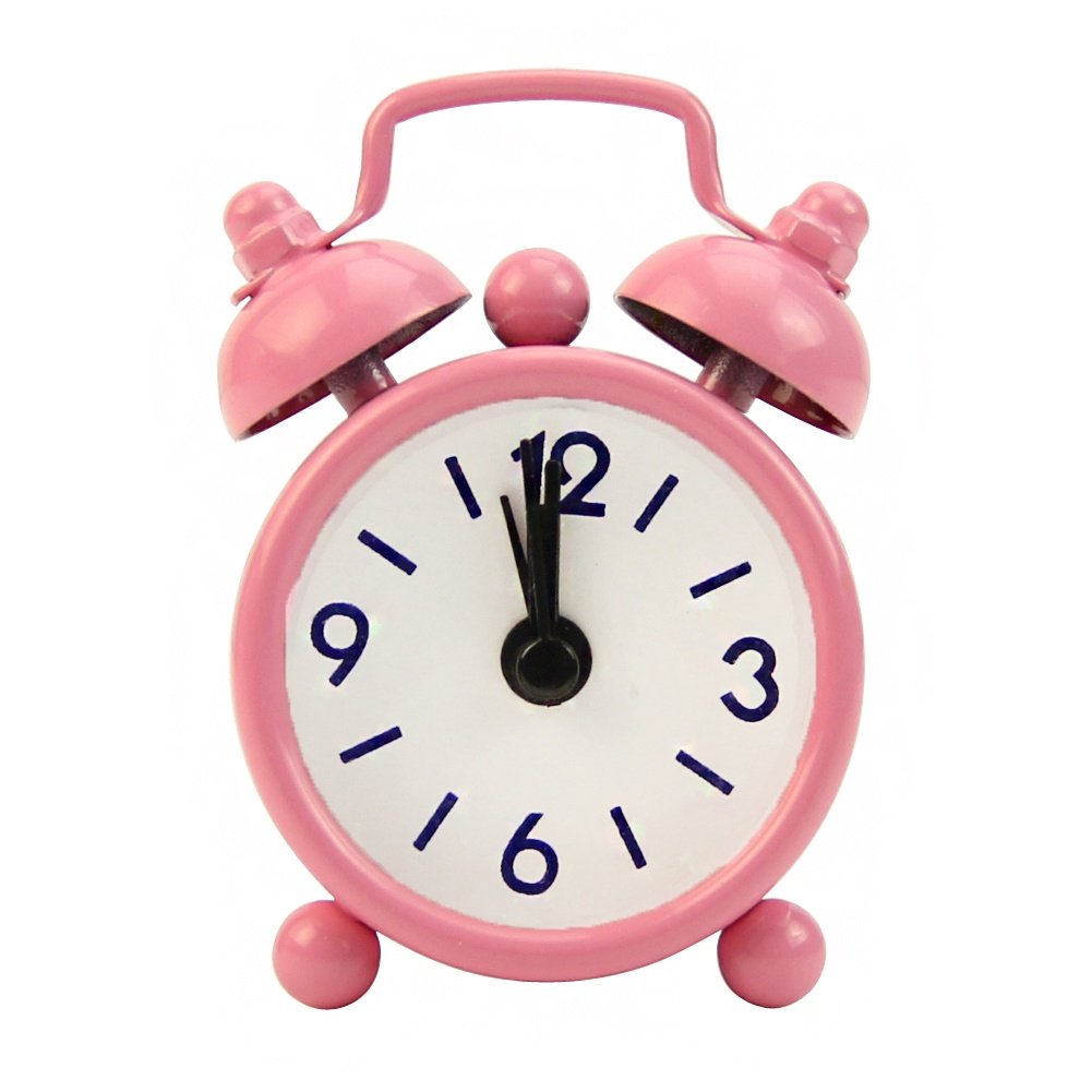 LsgepavilionClassic Cute Analog Mini Round Bedside Desk Alarm Clock Battery Operated
