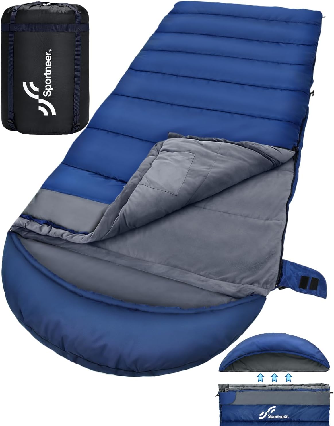 Sportneer 0 Degree Sleeping Bag, Crystal Velvet Fabric Lining XXL Winter Cold Weather Sleeping Bag, Big and Tall Zero Degree Camping, Detachable Hood Compression Sack