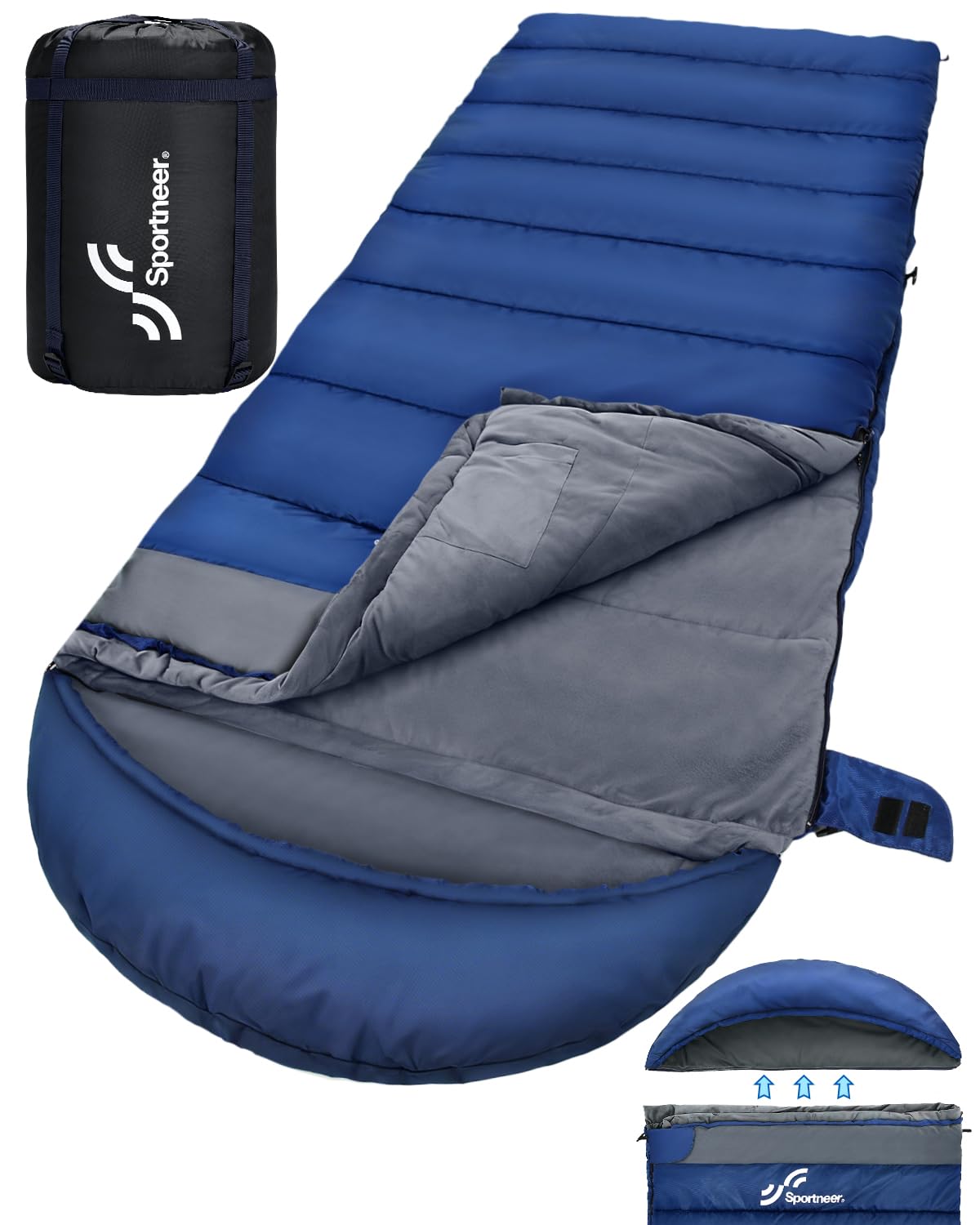 Schlafsack 0 Grad XXL 230 x 90CM Winterschlafsack mit Abnehmbarer Kapuze  und weichem Kristallsamt-Futter fr Erwachsene : Amazon.de: Sport & Freizeit