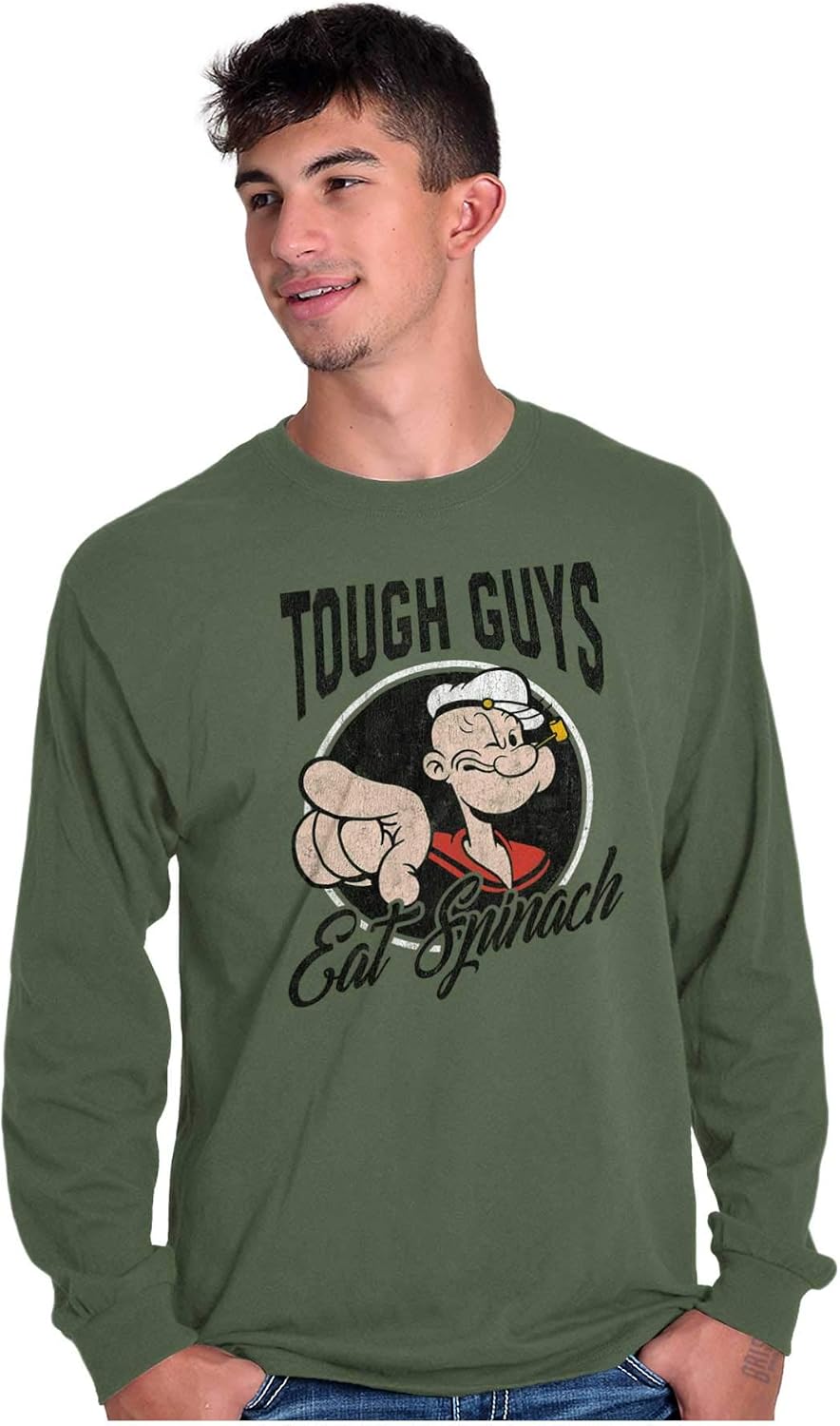 Popeye Tough Guys Eat Spinach Funny Mens Long Sleeve Tee T Shirt