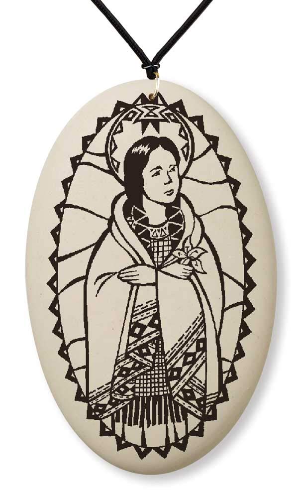 Touchstone PotterySaint Kateri Tekakwitha  Medal on Braided Cord | Patron of The Environment and People who Have Lost Their Parents