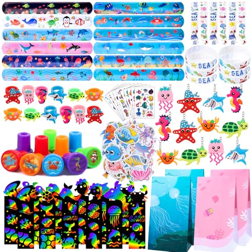 Sachet papier sous la mer pour anniversaire enfant avec tatouages et bagues