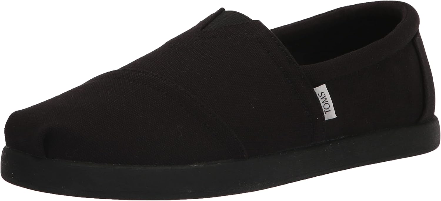 TOMS Men's Alpargata Recycled Cotton Canvas Loafer, Black/Black, 13