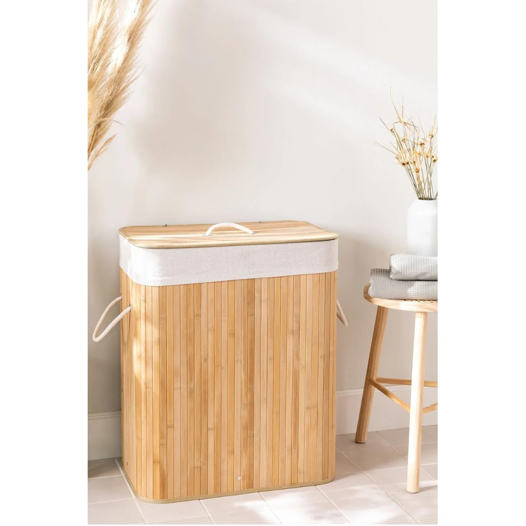 Cesto ropa sucia plegable de bambú Natural Rectangular 50x40x30cm