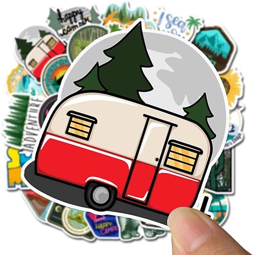 Miniatura 3 de Paquete de 50 calcomanías de camping al aire libre para botella de agua, vinilo impermeable, calcomanías de senderismo para adultos, adolescentes,