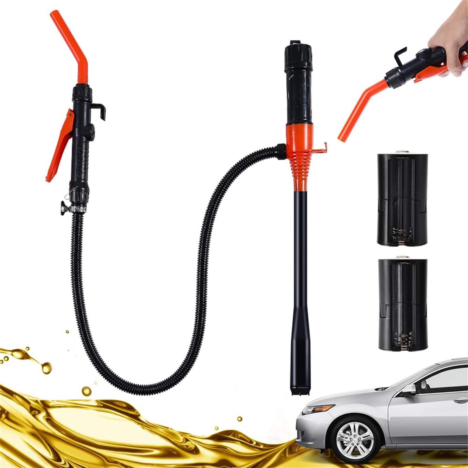 Pompa a Sifone Elettrica Portatile per Benzina e Diesel, Pompa a Sifone Elettrica per Trasferimento Acqua, Pompa Manuale per Carburante Facile da Usare, Pompa a Batteria Portatile per Benzina