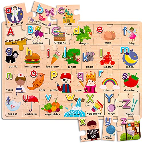 Wooden Alphabet Puzzle for Kids - Big 17x12 ABC Puzzles, Matching Uppercase & Lowercase Letters, ABC Learning for Toddlers, Preschool Learning Games Ages 3+ Educational Toys for Toddlers