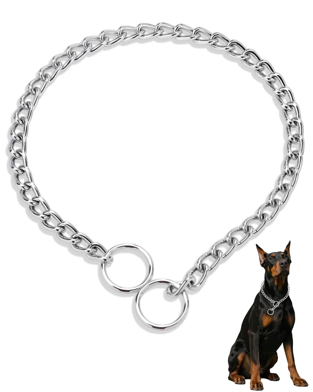 Collar Cadena de Acero Inoxidable para Perros Medianos y Grandes, Ajustable con Cierre Seguro, Ideal para Adiestramiento y Paseo, Resistente a la Corrosión,Longitud total 60 cm,Espesor 3,5 mm