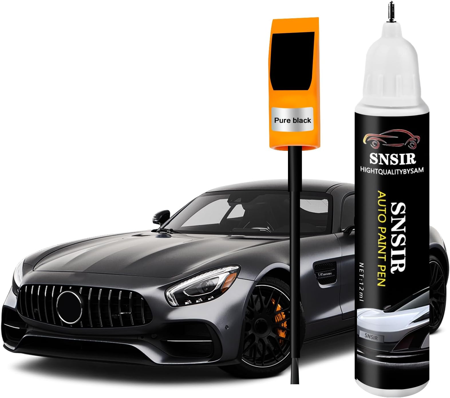 Touch Up Paint For Cars, Automotive Black Car Paint Pen Scratch Repair Two-In-One Touch Up Paint, Premium Car Scratch Remover for Deep Scratches 0.4 fl oz (Pure Black)