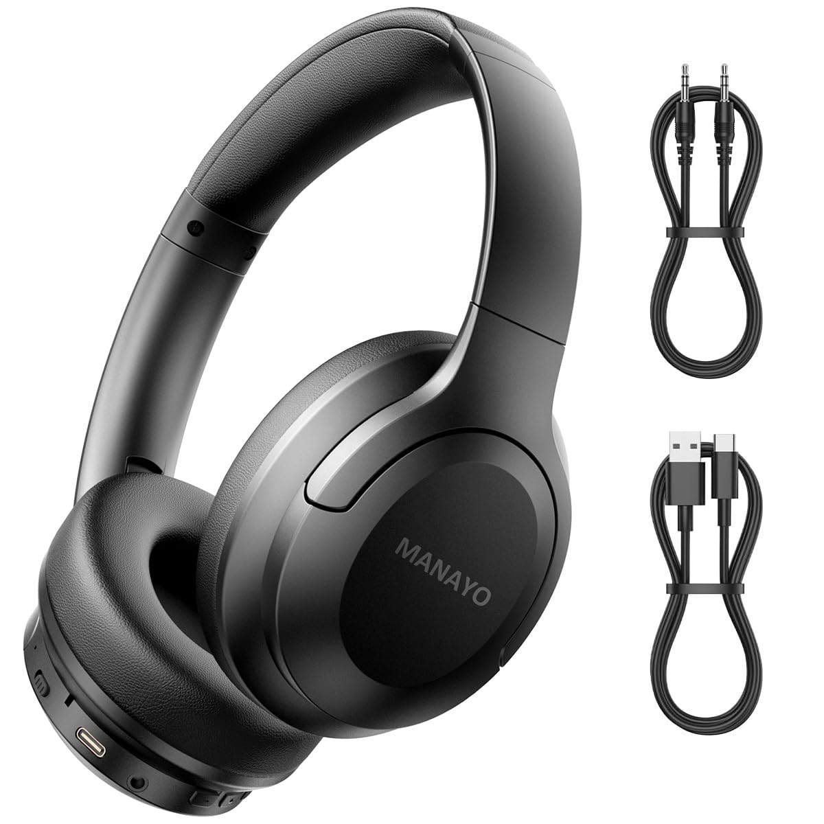 MANAYO Over The Ear ANC Bluetooth Headphones, 60H Playtime Active Noise Cancelling Wireless/Wired Headphones with Microphone, Cheap Stereo Foldable