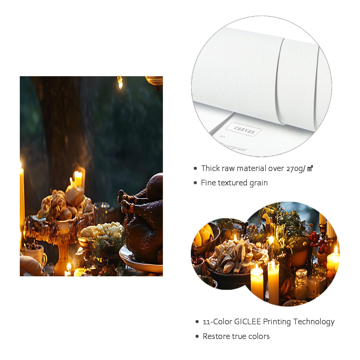 YUNART Festin rustique Toile art mural Dîner de Thanksgiving Peinture sur toile encadrée Ferme cuisine Murale pour cuisine Salon 75x75cm Cadre intérieur