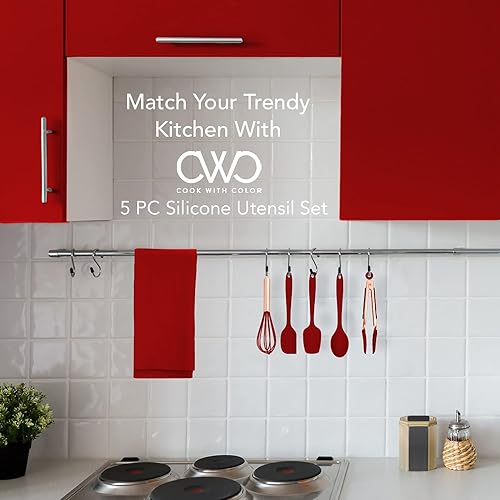 Miniatura 19 de COOK WITH COLOR Utensilios de cocina de silicona, juego de utensilios de cocina de silicona fáciles de limpiar, utensilios de cocina para utensilios