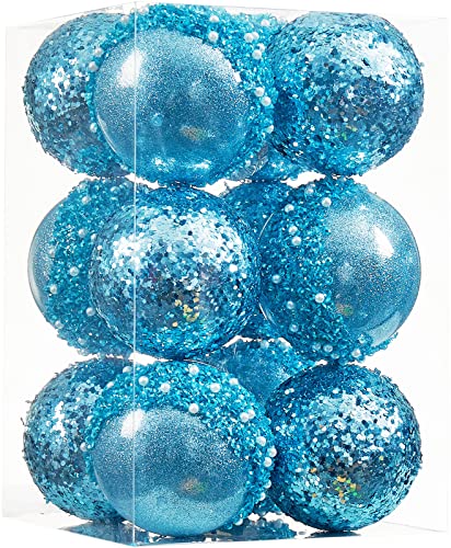 Christmas Ball Ornaments, Baby Blue Christmas Tree Shatterproof Plastic Hanging Sequin Xmas Balls For Festivals Party Decorations(70Mm/2.76", 12 Counts) #TOP2