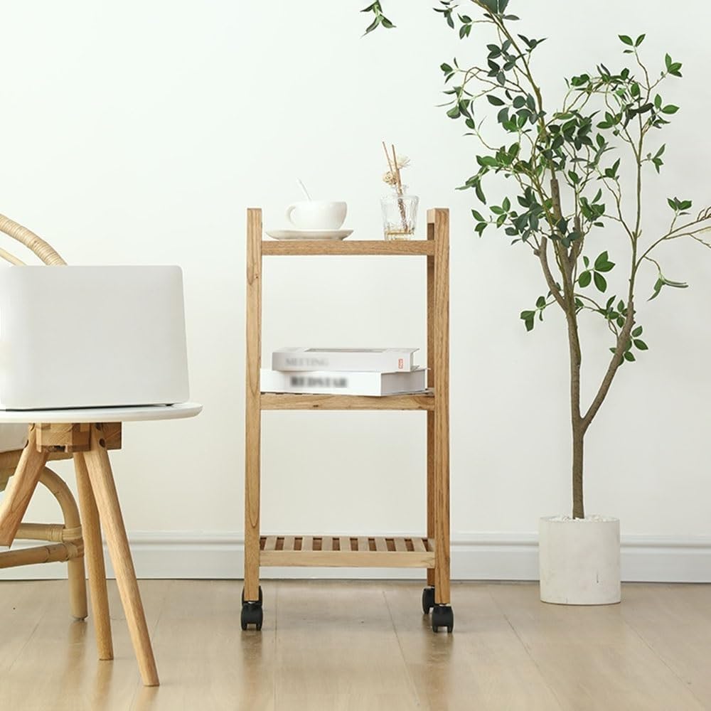 Sto Solut for Boo e altro ancora - Versatile carrello in legno a 3 livelli con ruote - Mensola salvaspazio per cucina, bagno e soggiorno