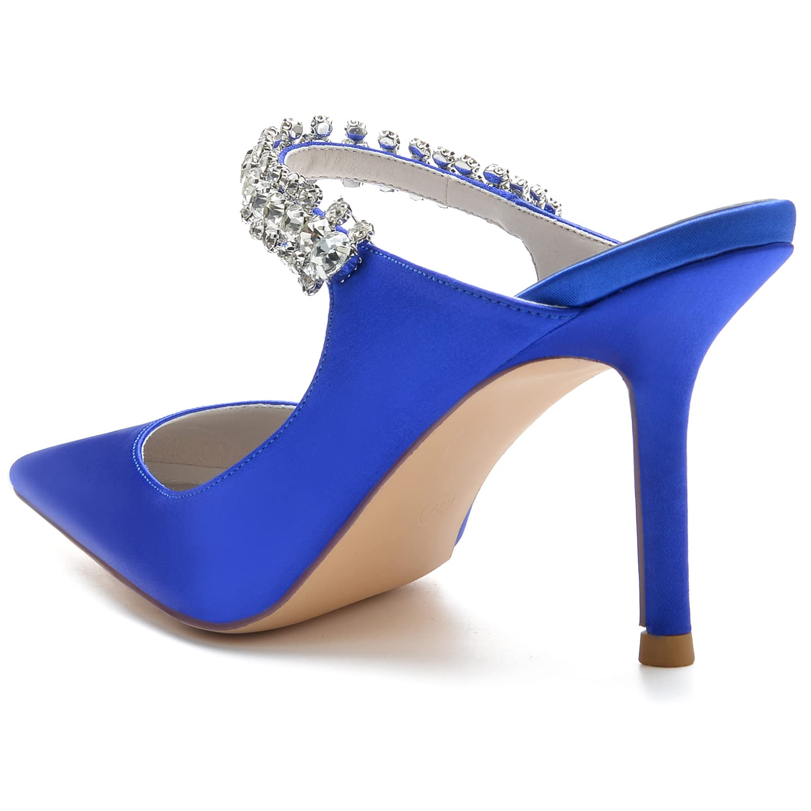 Womens Formal Shoes for Wedding, Low Heel Pointed Toe Party Prom Pumps Mule, Rhinestones Decorated, Elegant Heels, Bridal Party Shoes