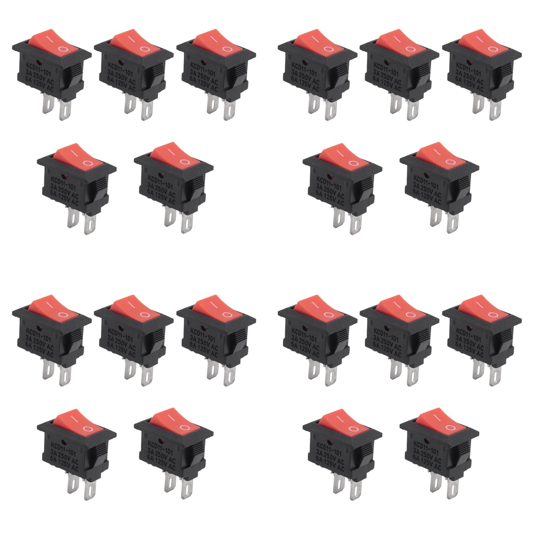Jnchdghwa Black 20Pcs Kcd11 2Pin 2P Car Rocker Switch 3A 250V 6A 125V Ac Button Kcd1-11 10X15 10X15 Kcd117