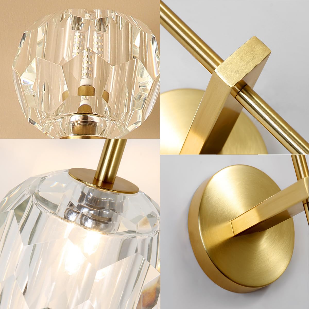 Moderne Kristall Wandleuchte mit G9 Fassung – 52cm/22cm Wandleuchte in Gold mit Knospenförmigem Glasschirm, Elegante Innen Wandlampe für Schlafzimmer, Wohnzimmer, Flur,Hotel (52cm)