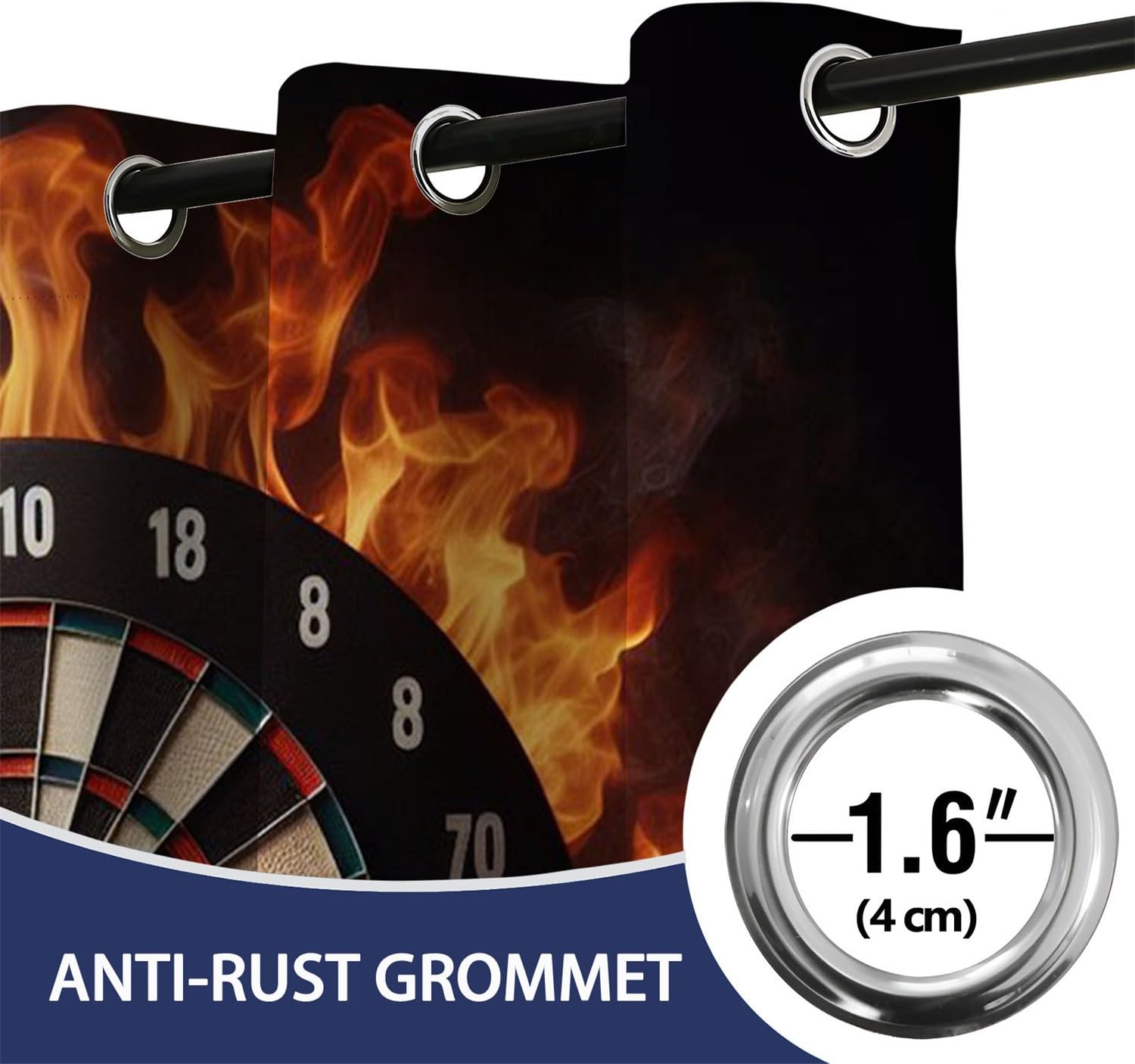 Flame Darts Roulette-Thema Verdunkelungsvorhang Schwarz, 2er Set Blickdichte Vorhänge mit Ösen H215 x B110 cm, Polyester Gardinen für Schlafzimmer Wohnzimmer Kinderzimmer