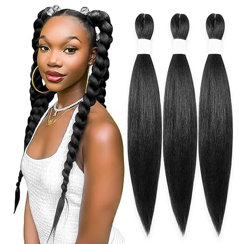 Cabello trenzado preestirado de 20 pulgadas, 3 paquetes de cabello lacio de ganchillo profesional, textura Yaki, fibra sintética, ajuste de agua