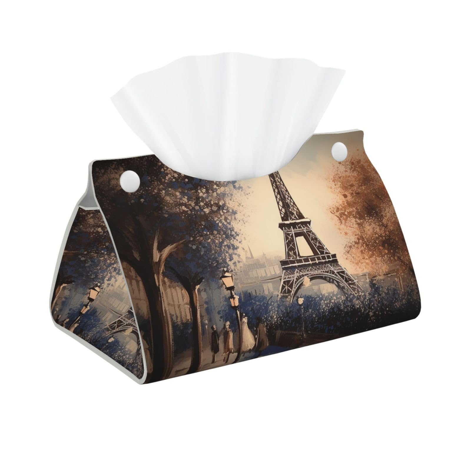 Pu Leather Tissue Box Cover, Romantic Paris Eiffel Tower Rectangle Tissue Case Covers Decorative Tissue Box Holder Waterproof Tissue Holder Organizer for Bathroom Home Office