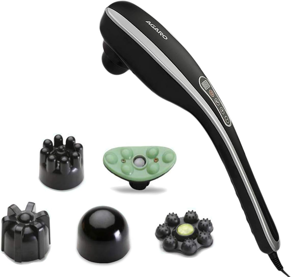 AGARO MARVEL Electric Handheld Full Body Hammer Massager with 5 Massage Heads, 5 Mode & 6 Speed Settings for Pain Relief & Relaxation, Back, Leg & Foot, Black and Silver