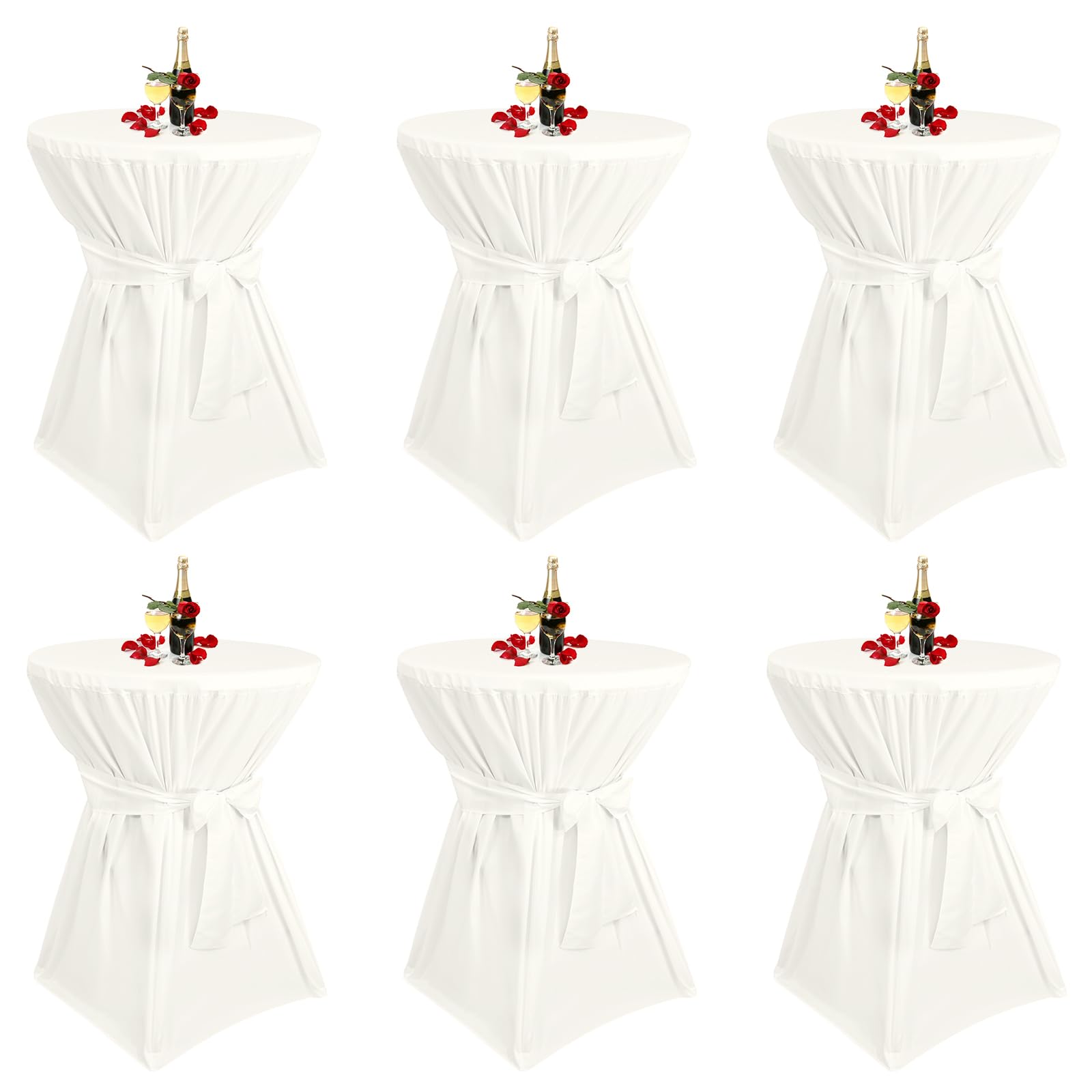 Teruntrue Housses de Table Debout 6 pièces Ivoire，Housses de Table Debout Ivoire pour Tables Debout et Tables bistrot Ø 80-85 cm, Nappe en Polyester avec Poches pour Pieds.