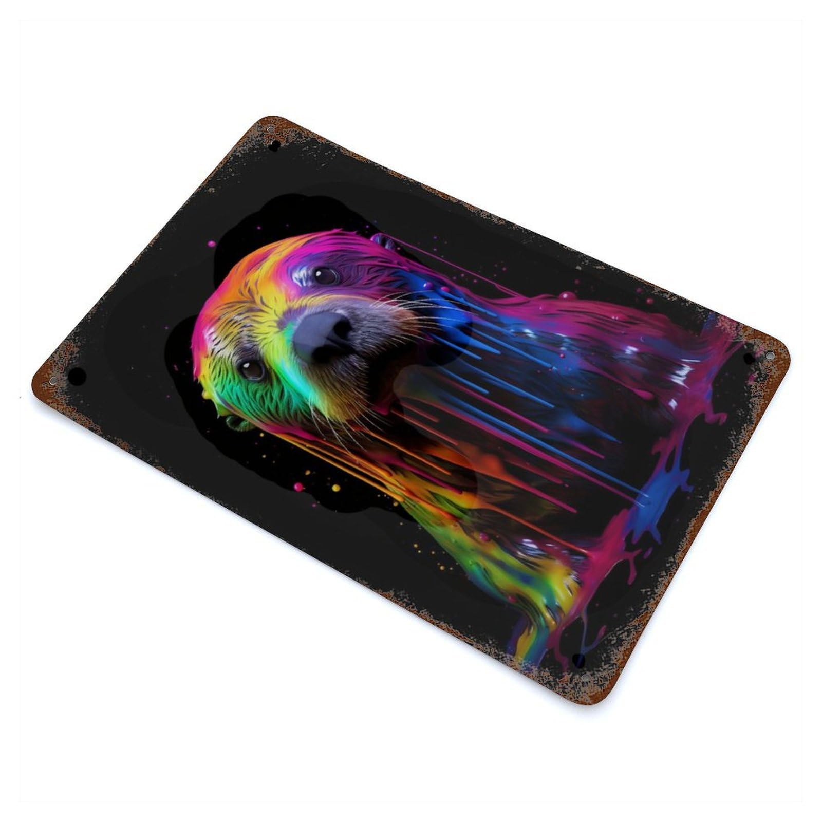 Rainbow Sea Otter Rustic Tin Plaque 11.8"x7.9", Ideal for Shed, Workshop And Garage Wall Decor
