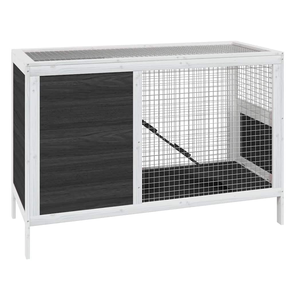 Conejera gris 103x44x69,5 cm Madera de pino maciza | Paredes de alambre, centro de actividades de dos niveles, rampa incluida, para conejitos conejillos de indias patos