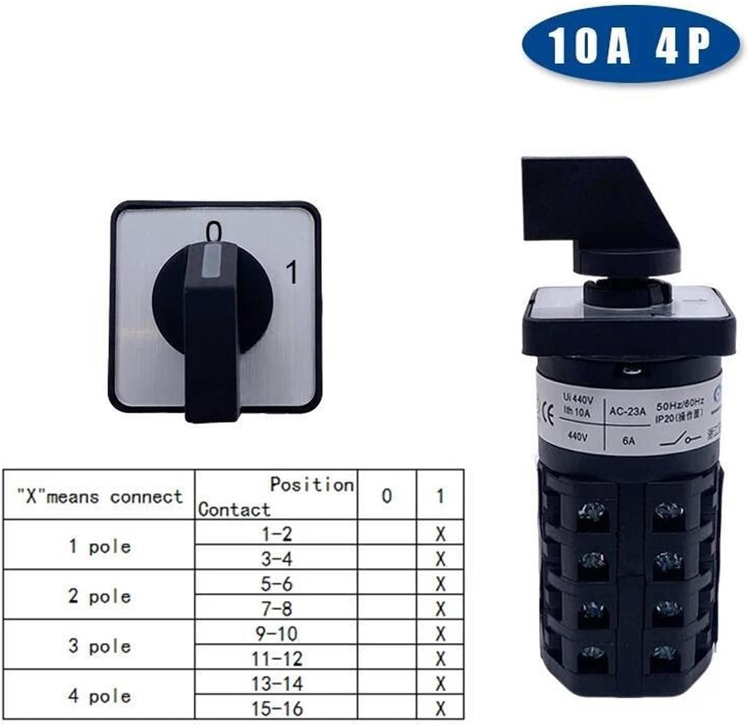 LW26-10/5 Changeover Selector LW28 Series 1-5 Poles 10A Silver Power Control Rotary Cam Switch(4P 16Terminal-01)