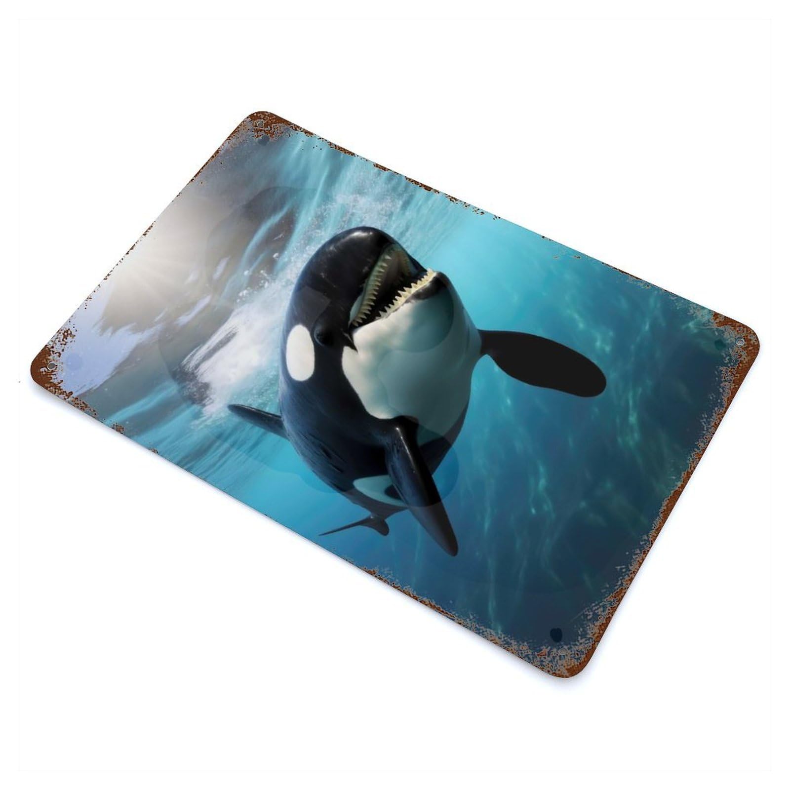 Majestic Orca Whale Killer 11.8"x7.9" Decorative Tin Sign, Rustic Home Decor for Patio, Garden Room And Bar Decor