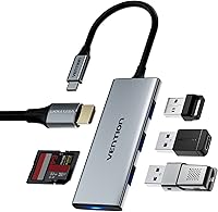 Vista 10 de VENTION Hub USB C para MacBook Pro, adaptador multipuerto USB C 7 en 1 con puertos HDMI 4k 100W PD USB 3.0 SD/TF, USB C Dock compatible con MacBook