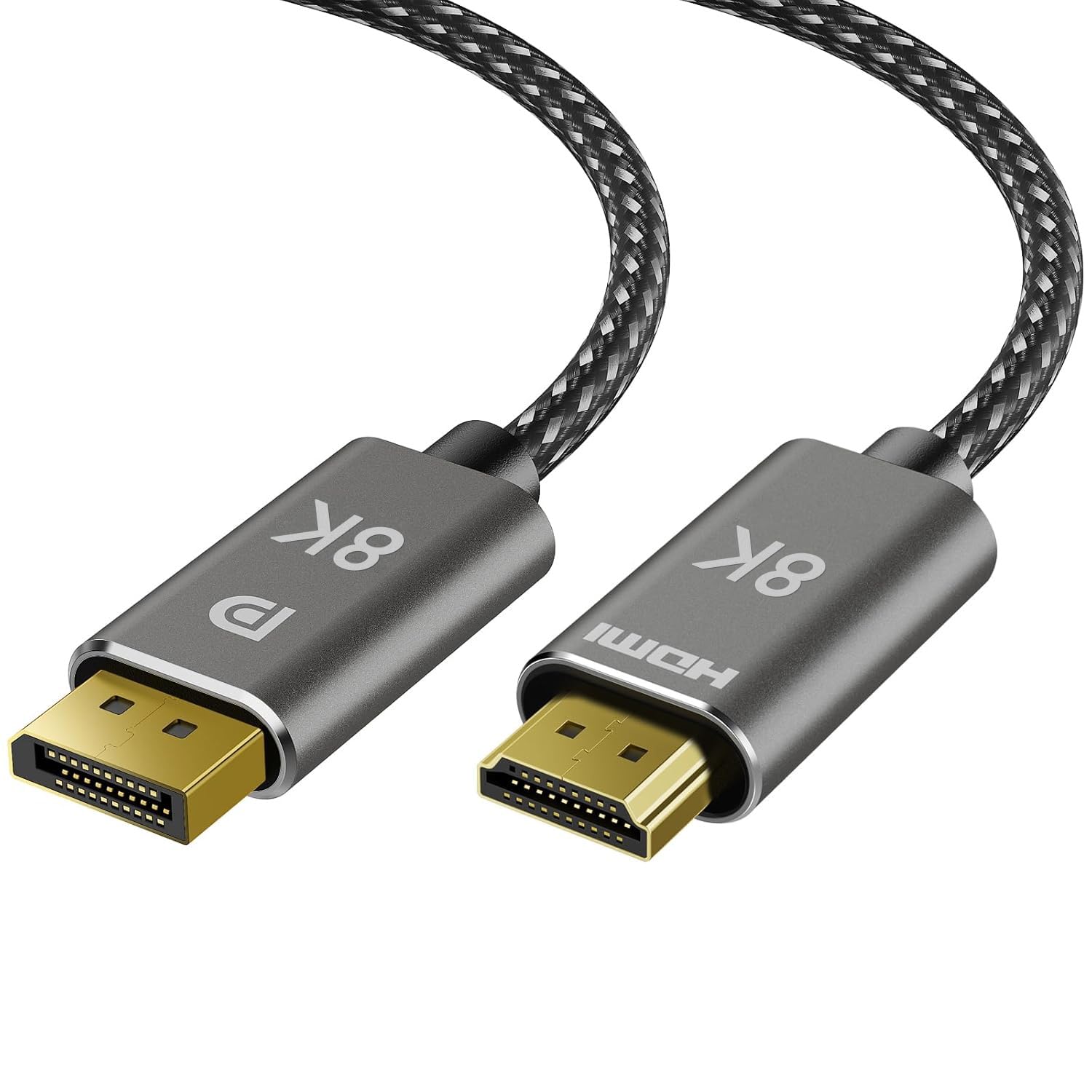 8K 디스플레이 포트 - HDMI 케이블 1.8m(6피트), 단방향, DP 소스 to HDMI 디스플레이, 8K@60Hz, 4K@240Hz, 2K@240HZ, 디스플레이 포트 1.4 to HDMI 2.1 브레이드 코드, NVIDIA, 델, AMD, 레노버, HP, PC, 모니터용